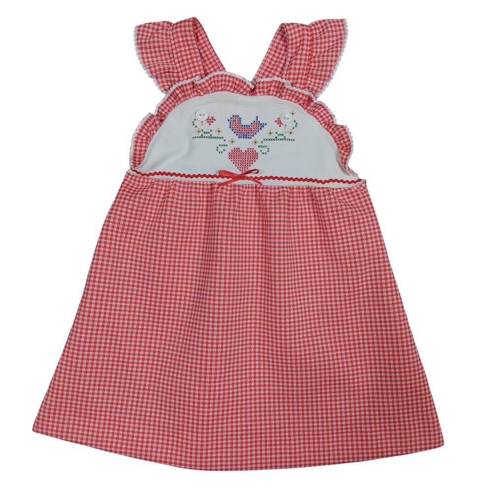 Vintage Little One's Houndstooth Red & White Pattern Toddler's Overall Dress 4T